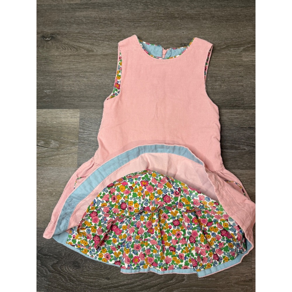 Mini Boden Girls Pink Corduroy Heart Pocket Jumper Dress Floral Trim Size 4T-5T - Picture 2 of 10